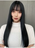 ブルーグレー　姫カットレイヤー　ロングヘア【天神/今泉】