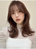 くびれヘア韓国レイヤー顔まわりカット小顔ぱっつん前髪