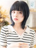 ダークネイビー/ダブルカラー/小顔カット/重め前髪/顔周り/20代g