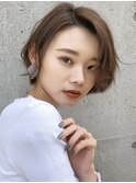 小顔ハンサムショートボブ前髪パーマ暗髪グレーアッシュ銀座