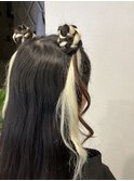 エクステ編み込みハーフツインお団子ヘア