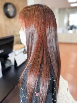 アークスヘアー オレンジべージュ艶感ストレートブラウンベージュ透明感ロング