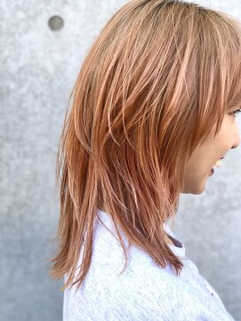 ヘアモード カクテル オレンジベージュ×ウルフヘア【JUN】