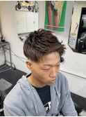 波巻き束感ショートツーブロックマッシュアップバングコンマヘア