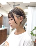★ボブショートインナーカラー前髪あり ホワイトシルバー