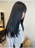 艶髪寒色カラーネイビーブルー＊ストレートロング透明感カラー