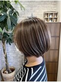 大人ボブ/白髪ぼかしハイライト/グレージュカラー/大人かわいい