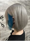 全頭ブリーチシルバー×ターコイズブルー