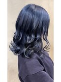 ミディアムレイヤーダブルカラーブルーカラー調布20代ブリーチ