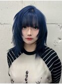 13917艶髪ネイビーブルーブルーシルバーレイヤーブルーカラー