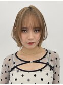 くびレイヤーボブルフネビージュ小顔ワンレンこなれミディ