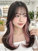 ”韓国風インナーカラーピンク×レイヤーカット