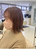 外ハネBOB×切りっぱなし×ピンクベージュ