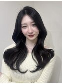 顔まわりレイヤー 艶カラー 暗髪 韓国風 髪質改善 福岡美容室
