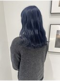 ハイトーンブリーチネイビーブルー美肌カラー髪質改善