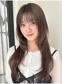 レイヤーカット/姫カットレイヤー/くすみベージュ/透明感カラー