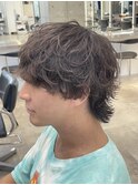 渋谷シャドウパーマメンズボブウルフカット緩めスパイラルパーマ