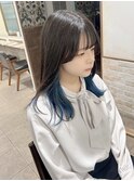 インナーカラーブルー/着物/メルティ―カラー/似合わせカット