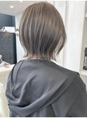 福山市美容室Caary透明感グレージュカラーミディアムボブ