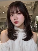 ミディアムレイヤーフェイスレイヤーピンクブラウン