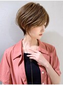 前髪あり耳掛け丸みくびれ大人ショートボブ20代30代40代50代＊