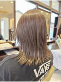 ロングボブグレージュ　仙台 岩切 20代 30代 ブリーチ無しカラー