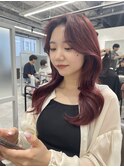 くびれロング美人ロングヨシンモリ韓国巻き赤髪