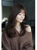 美髪ミディアムレイヤーカットデジタルパーマチェリーブラウン