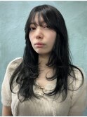 ロングウルフ　レイヤー　黒髪　韓国　