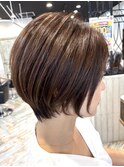 ロングショートワンカールパーマカーキグレージュ前髪錦糸町