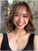 +小顔ミディアムパーマミディアムデジタルパーマボブパーマ黒髪