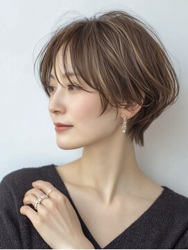 ハーツ(Heart's) ミセスショートボブ白髪ぼかし脱白髪染めボブ40代50代60代♪