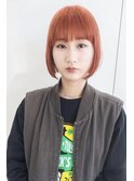 《Utoo e's つくば美容室 》ワイドバングボブ×くすみオレンジ