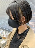 インナーカラー、ミニボブ、デザインカラー、グレージュ