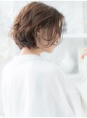 ★くすみベージュ抜け感耳掛けかきあげボブパーマ30代40代★1