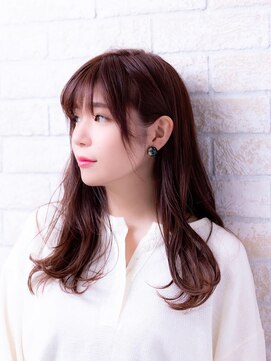 エルデ ナインズ ヘアー スタンド 川口店(elde 9's HAIR STAND) ピンクベージュorインナーグレージュの薄めバング大人ヘア