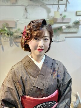 ヘアセットサロンエッジ(Edge) 大島紬にフィンガーウェーブボブスタイル