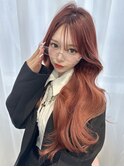 くびれヘア　韓国ヘア　ブリーチ無しダブルカラー　赤髪