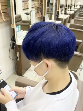 スタイルクリエイター 牛久店(Style Creator) ダブルカラー 全体ブリーチ ネイビーブルー