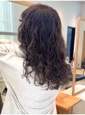 髪質改善デジタルパーマ　ドライパーマ　オン眉　グレージュ
