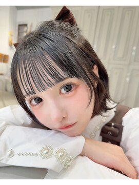 カシュカシュ 表参道(cache cache) ボブシースルーぱっつん前髪おくれ毛ロブミディアムロング