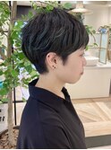 大人可愛いショート/小顔/ハイライト/白髪ぼかし/30代/40代