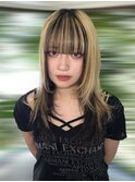 14380黒髪ホワイトブロンドインナーカラー金髪くすみベージュ