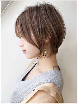 ムード マグ レーベル 南松本(MOOD Mag Label) ふんわりショートボブ透明感アッシュブラウン小顔