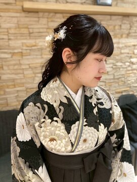 成人式/卒業式☆和装/袴/ハーフアップ/波ウェーブ/花かんむり