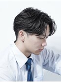 フェザーパーマ/ブルーブラック/刈り上げセンターパート[新宿]