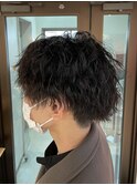 波巻きパーマ×センターパート