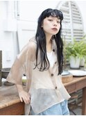 暗髪アッシュブラックのワイドバング/ルーズヘア