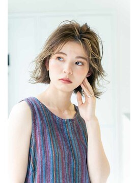 トクテ 吉祥寺(tokute) くびレイヤーエモージュ前髪モテベージュレイヤーミディ/吉祥寺