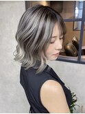バレイヤージュ、ハイライト、グレージュ、レイヤーカット